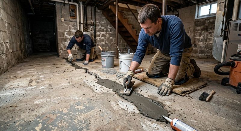 Cracked Basement Floor Repair in Fuquay Varina, NC