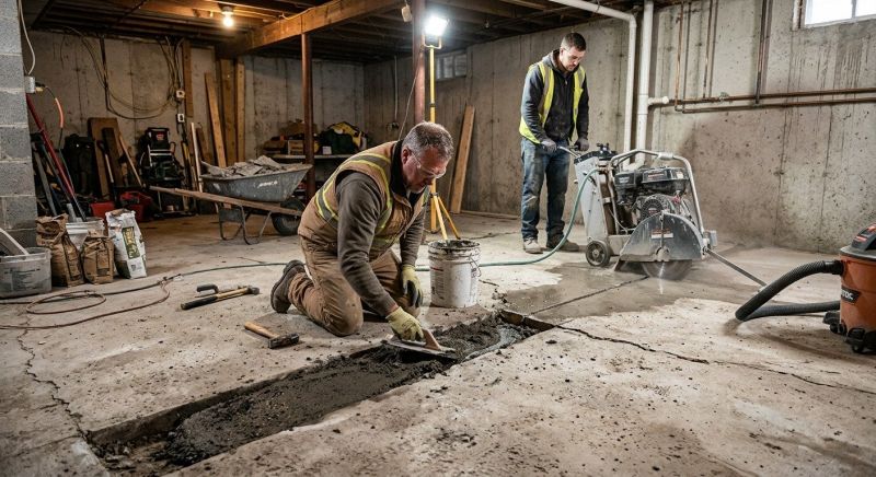 Cracked Basement Floor Repair in Fuquay Varina, NC